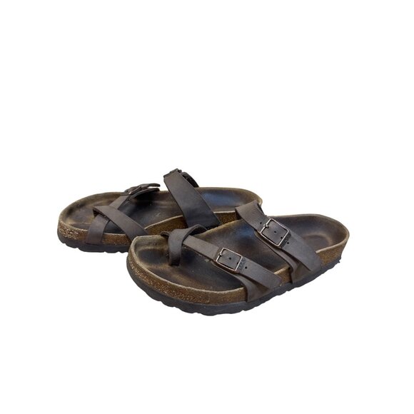Birkenstock Womens Brown Leather Slip Sandals Size 6 SKU 8196 - Picture 1 of 10